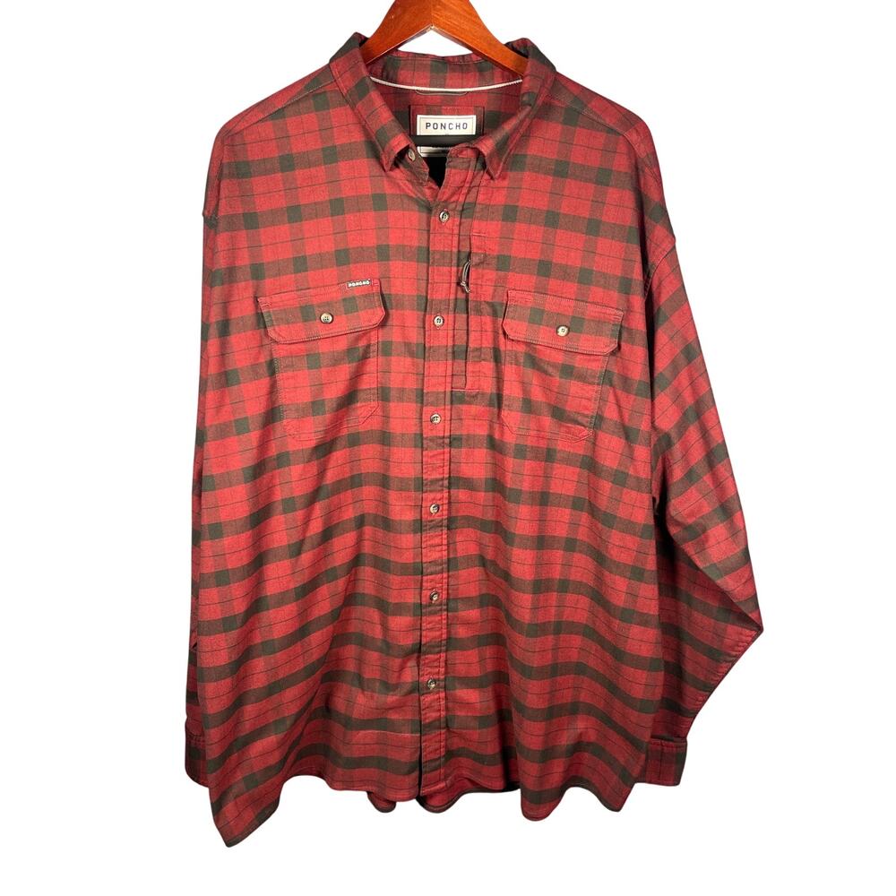 Poncho Men's Red and Black Plaid Button Down Shirt